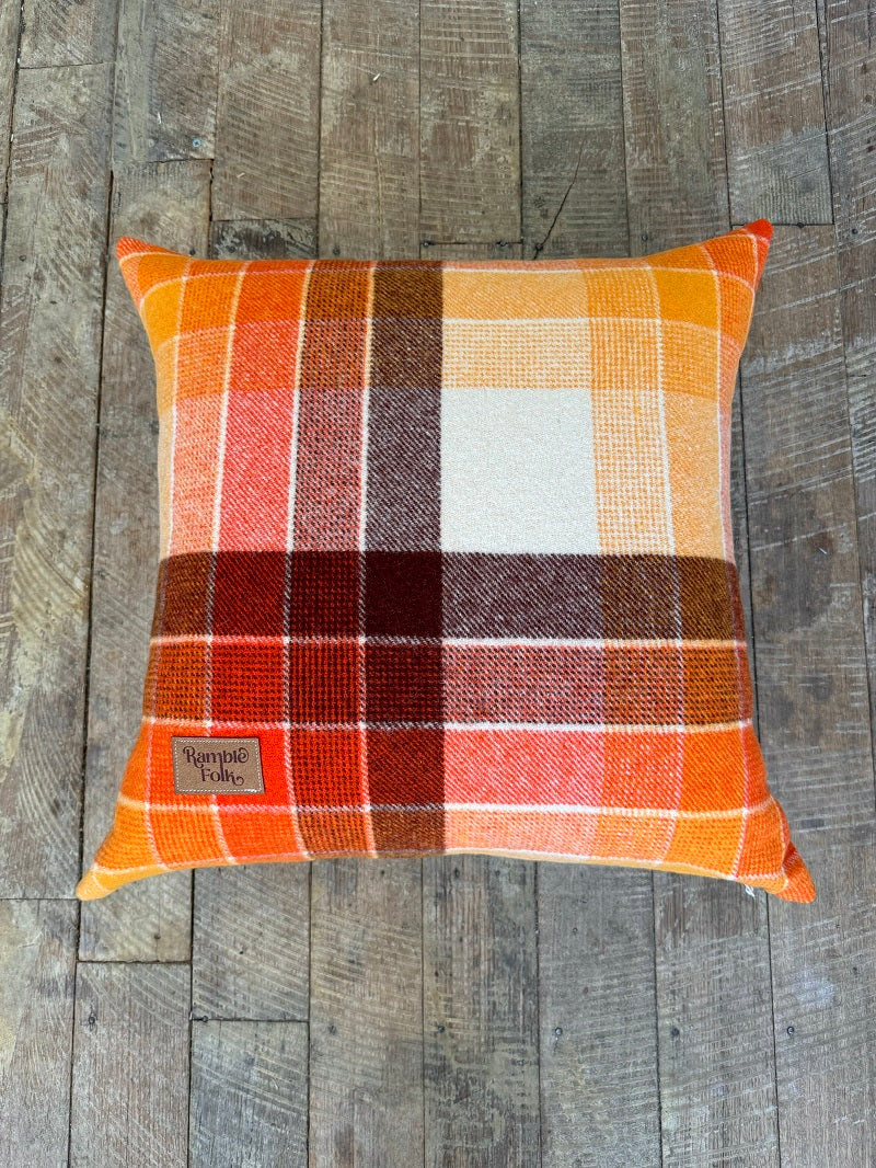 Orange plaid pillow orders cover